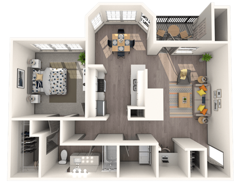 Floor plan for 1 bed, 1 bath, 800 sqft